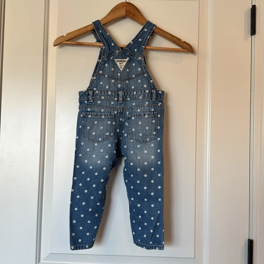 Baby Girl OshKosh Polka Dot Denim Overalls 24 Months - Picture 5 of 11